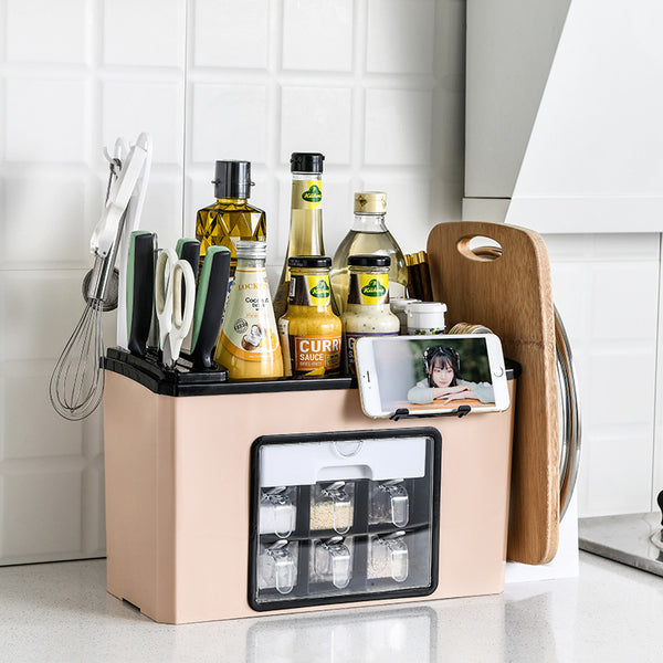 Multifunctional organizing kitchen plastic shelf