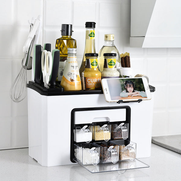 Multifunctional organizing kitchen plastic shelf