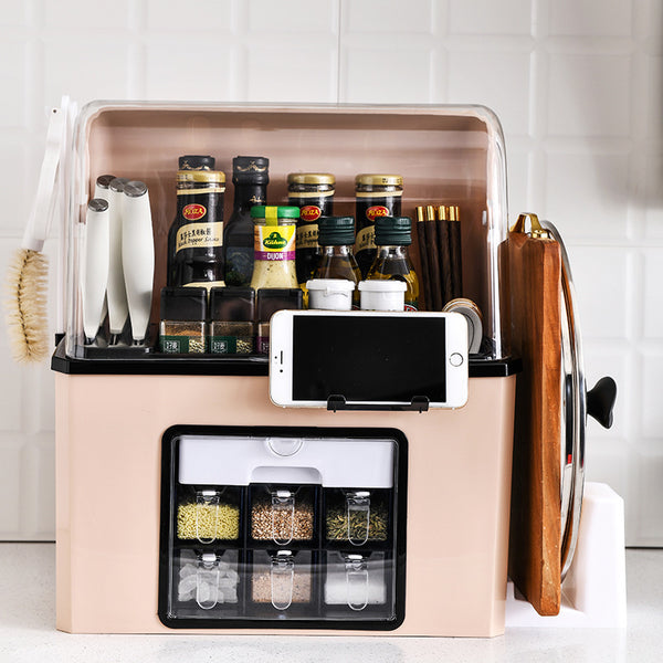 Multifunctional organizing kitchen plastic shelf