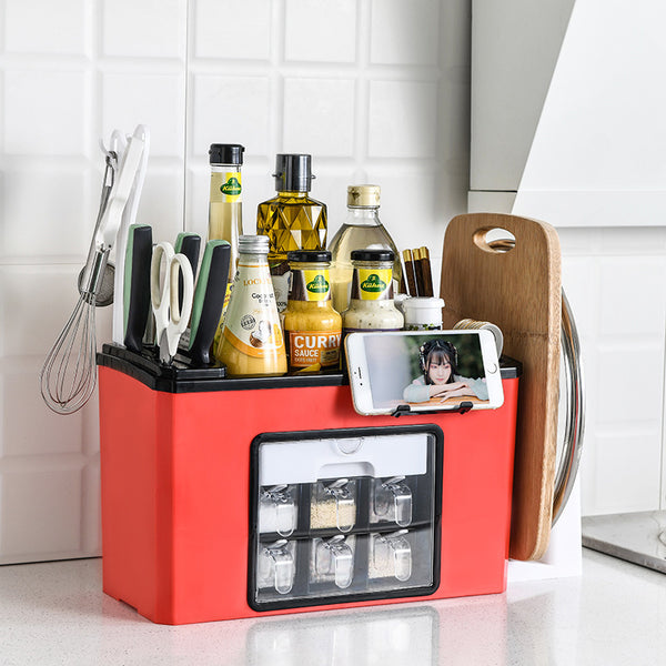 Multifunctional organizing kitchen plastic shelf